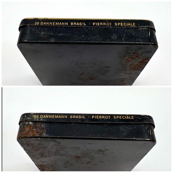 Vintage Brasil Dannemann Pierrot Speciale Cigar Tin Box Black Gold Rusted Patina - Picture 6 of 6